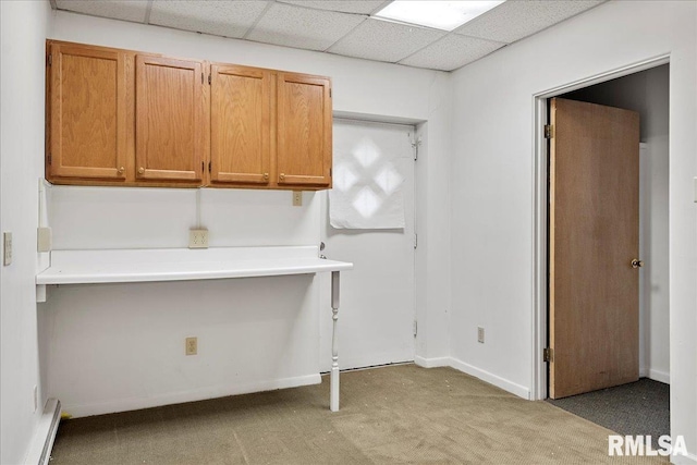 laundry area with light carpet