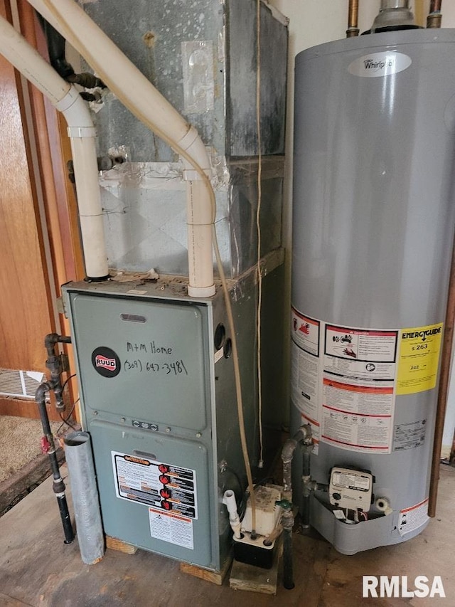 utility room with water heater and heating unit