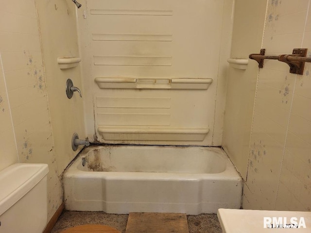 bathroom with toilet and separate shower and tub