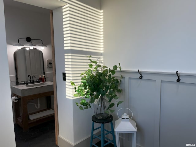 interior space with tile patterned flooring and vanity