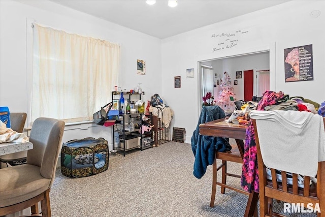 view of carpeted dining area