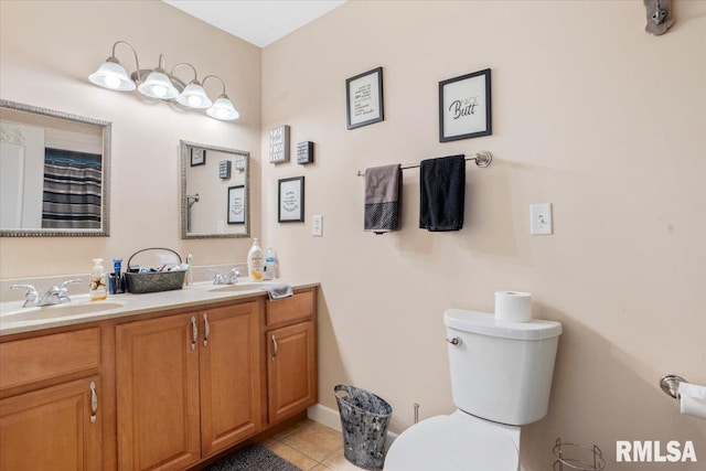 13599 Woodland Dr, Athens, IL 62613 - full bathroom featuring double vanity, toilet, and tile patterned floors