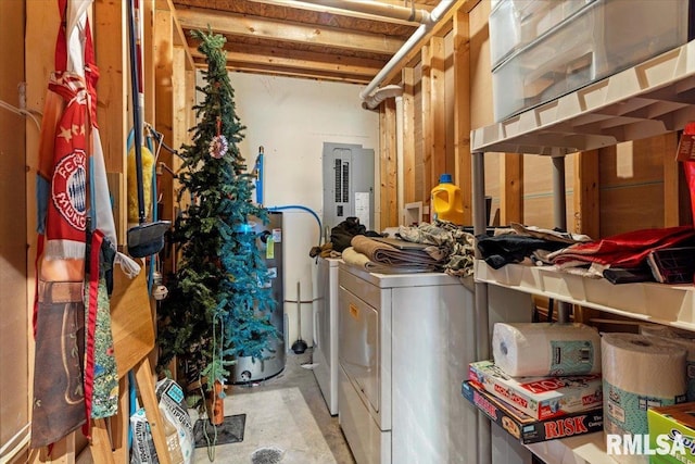 laundry room with electric panel and washing machine and dryer