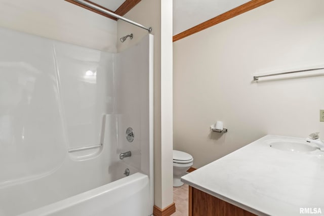 full bathroom with toilet, shower / tub combination, and vanity