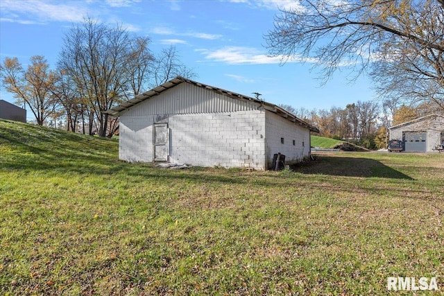 view of outbuilding with a yard