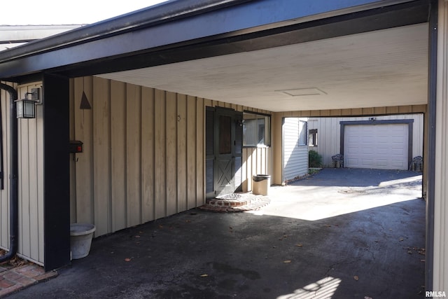 view of patio with a garage