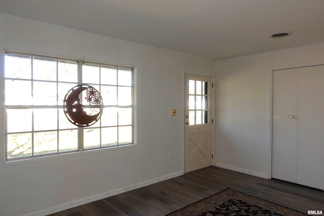 entrance foyer with dark hardwood / wood-style flooring and a wealth of natural light