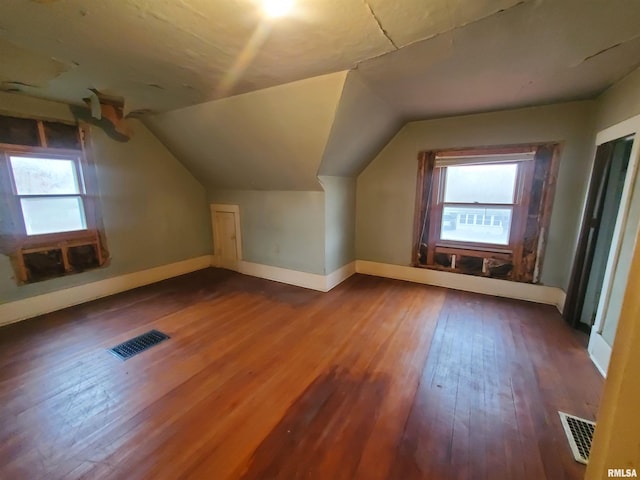 bonus room featuring lofted ceiling, wood-type flooring, and a wealth of natural light