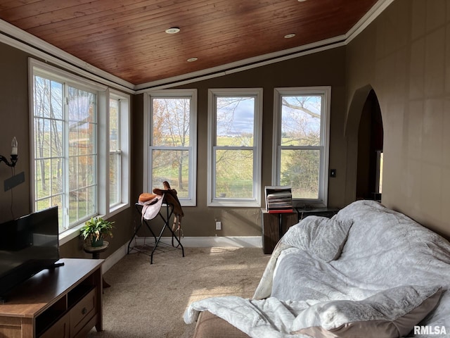 sunroom featuring wood ceiling and vaulted ceiling