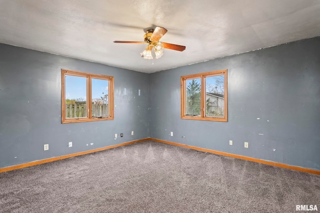 carpeted spare room with ceiling fan and a healthy amount of sunlight