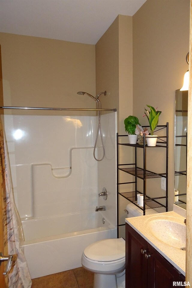 1130 Adams St, Quincy, IL 62301 - full bathroom with shower / bathtub combination with curtain, vanity, and tile patterned flooring