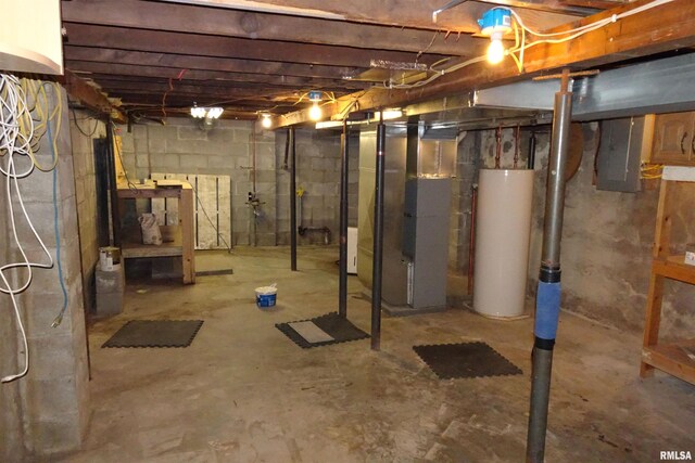 1130 Adams St, Quincy, IL 62301 - unfinished below grade area featuring water heater, electric panel, and heating unit