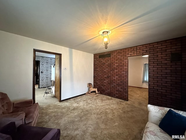 living room featuring light carpet