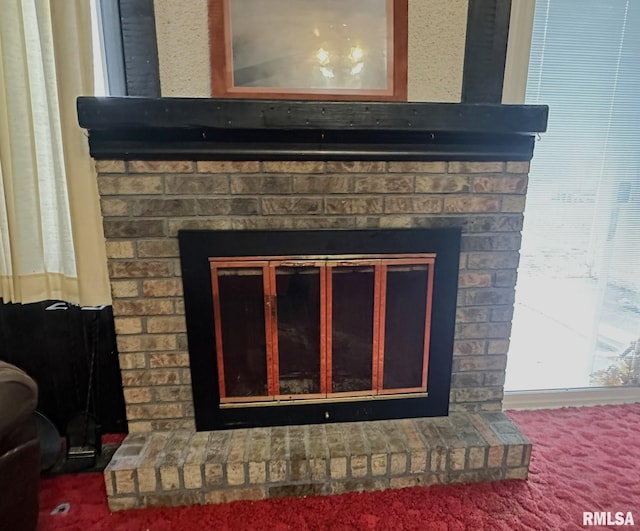 room details with a brick fireplace