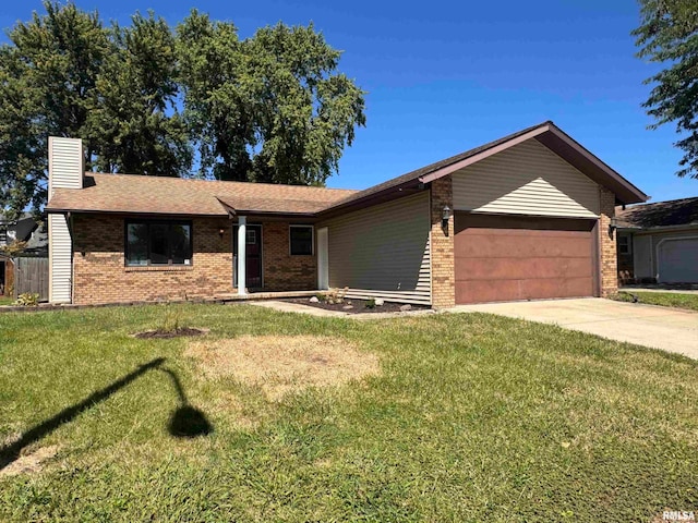 ranch-style home featuring a front yard and a garage