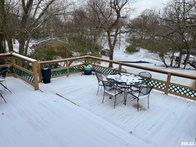 view of snow covered deck