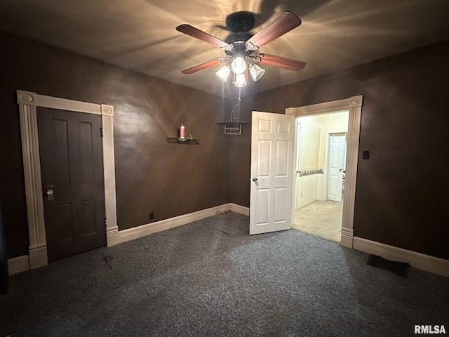 unfurnished bedroom with carpet flooring and ceiling fan