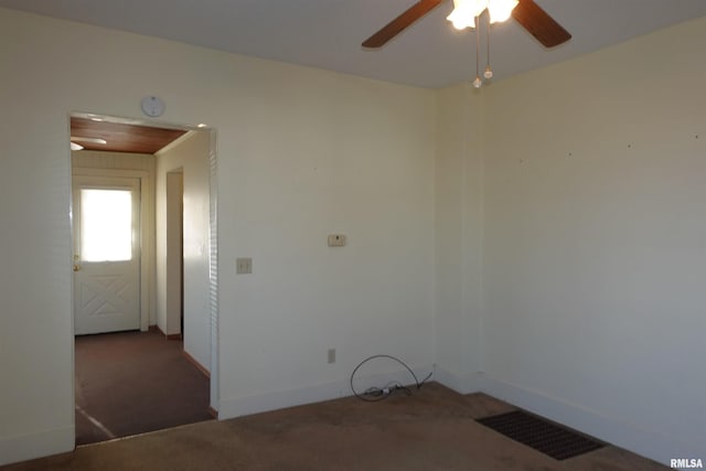 carpeted empty room with ceiling fan