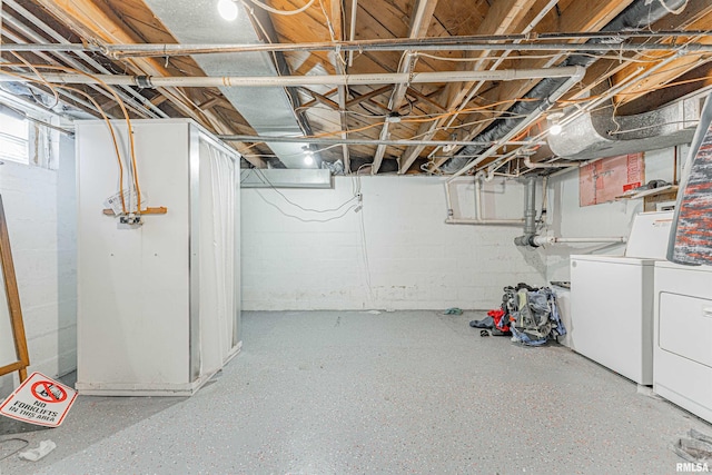 basement featuring washer and clothes dryer