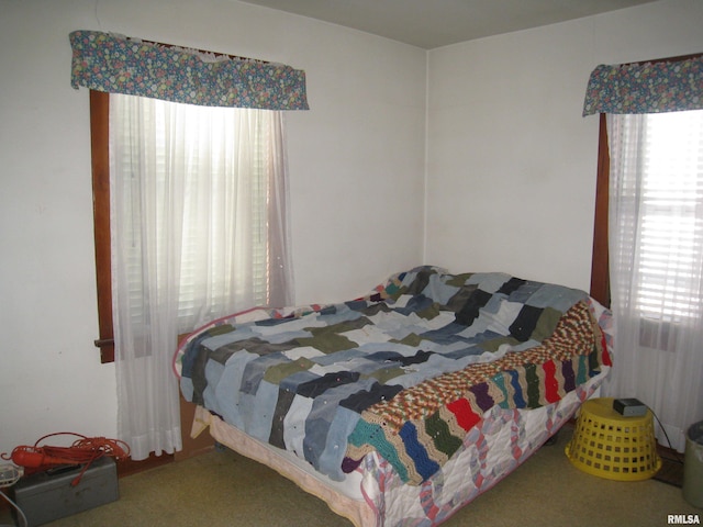 carpeted bedroom featuring multiple windows