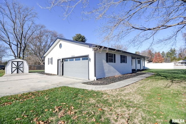 garage with a yard