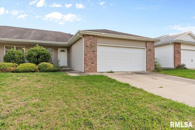 ranch-style house with a front lawn and a garage