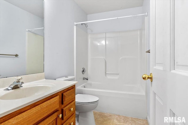 full bathroom featuring tile patterned floors, vanity, bathtub / shower combination, and toilet