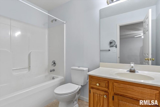 full bathroom featuring tile patterned flooring, vanity, toilet, and shower / tub combination