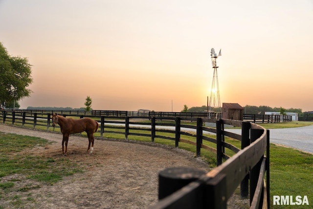 exterior space with a rural view