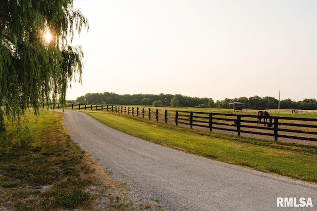 view of road with a rural view