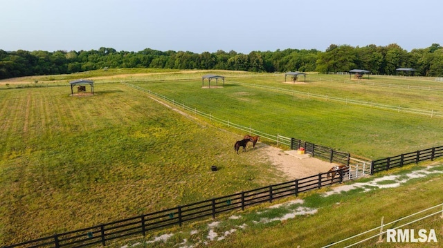 birds eye view of property featuring a rural view