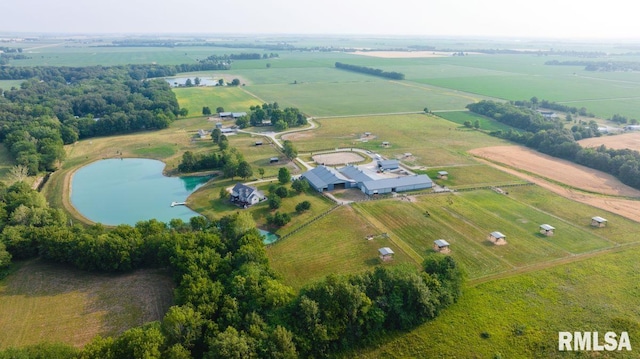 bird's eye view with a rural view and a water view