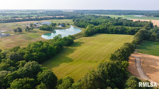 aerial view with a rural view and a water view