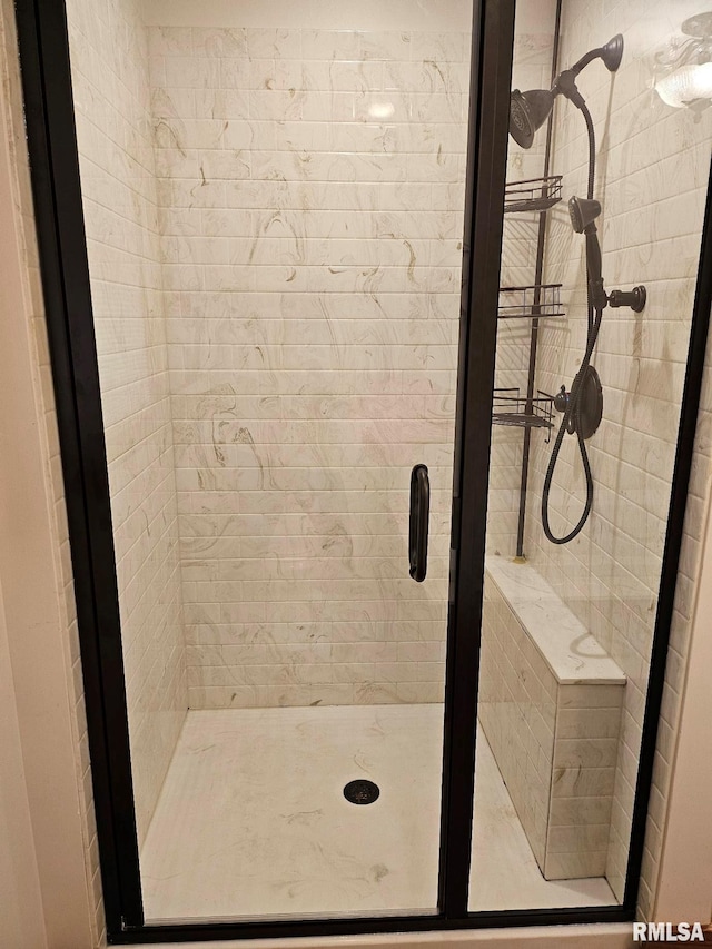 bathroom featuring a shower with shower door