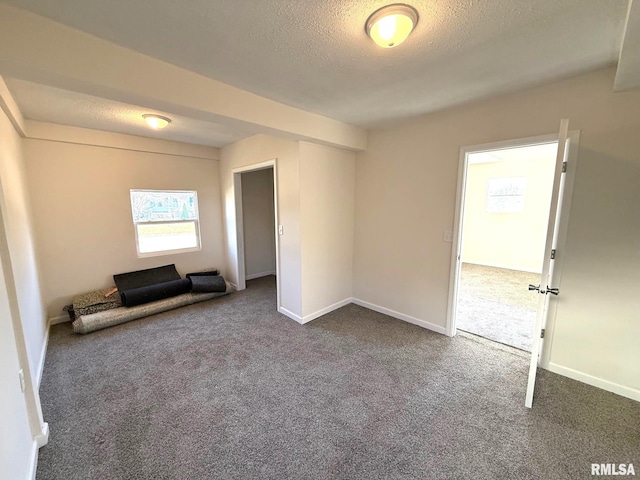 unfurnished room with carpet flooring and a textured ceiling