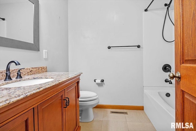 full bathroom with tile patterned floors, vanity, toilet, and bathtub / shower combination