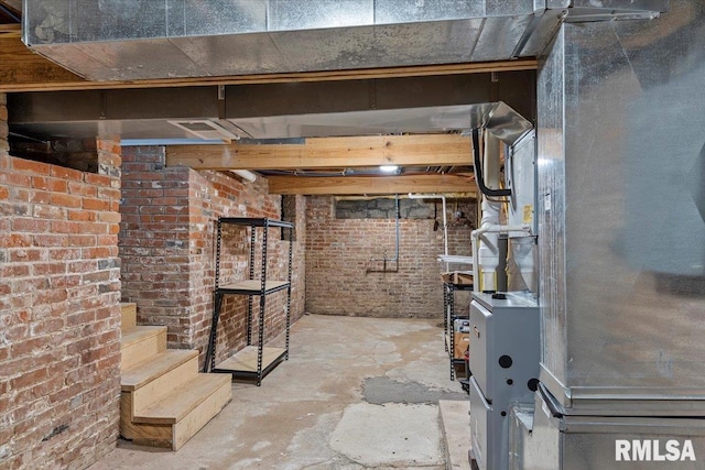 basement featuring heating unit