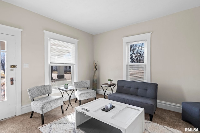 living room with light colored carpet