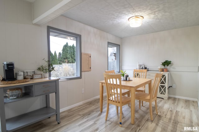 dining space with light hardwood / wood-style flooring