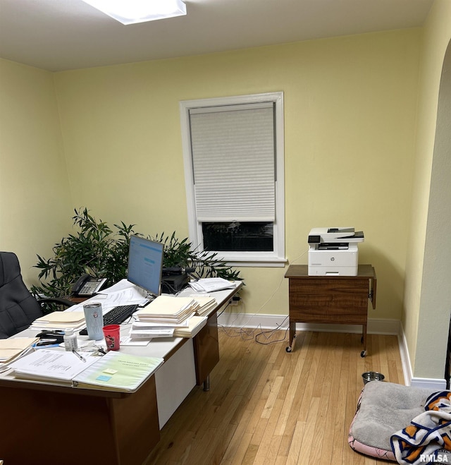 office area featuring light hardwood / wood-style floors