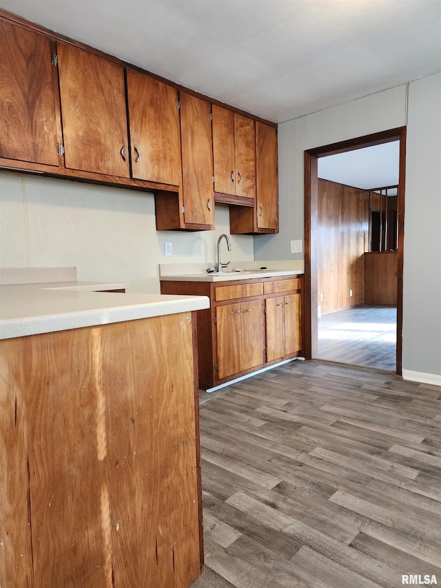 kitchen with dark hardwood / wood-style floors and sink