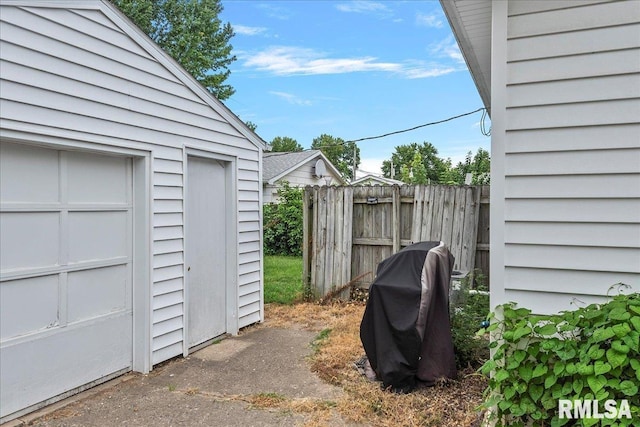 exterior space with a garage