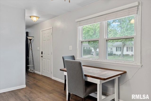 dining space featuring dark hardwood / wood-style flooring