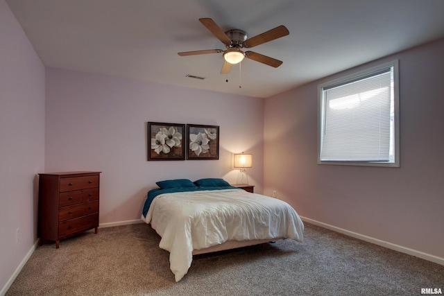 bedroom featuring carpet flooring and ceiling fan