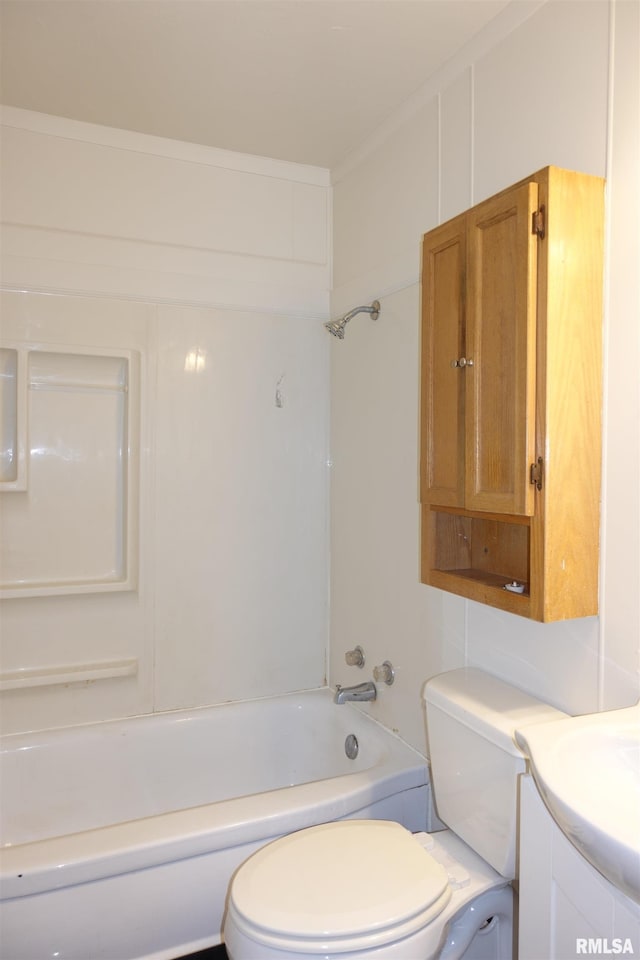 full bathroom with vanity, tub / shower combination, and toilet