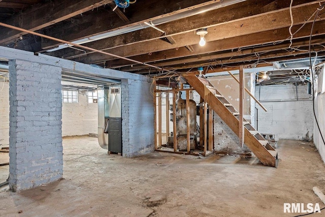 basement with heating unit