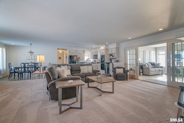 living room with light carpet