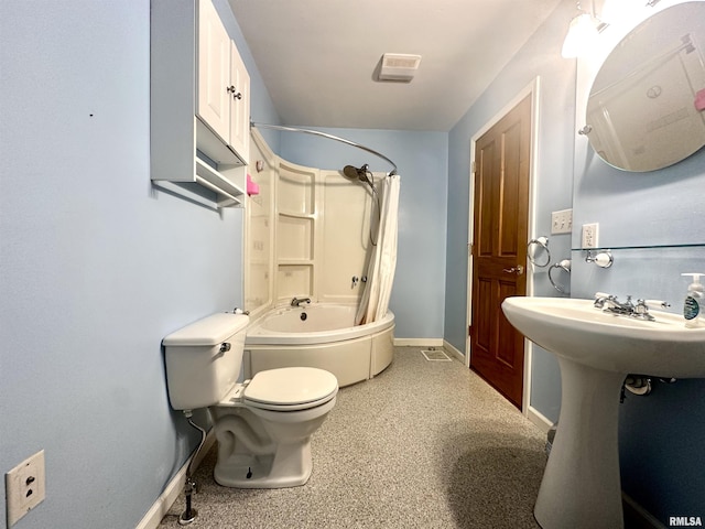 full bathroom featuring sink, shower / bathing tub combination, and toilet