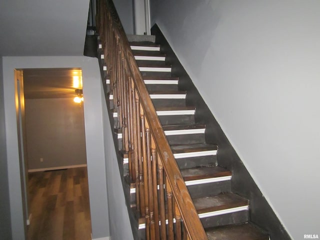 staircase with wood-type flooring