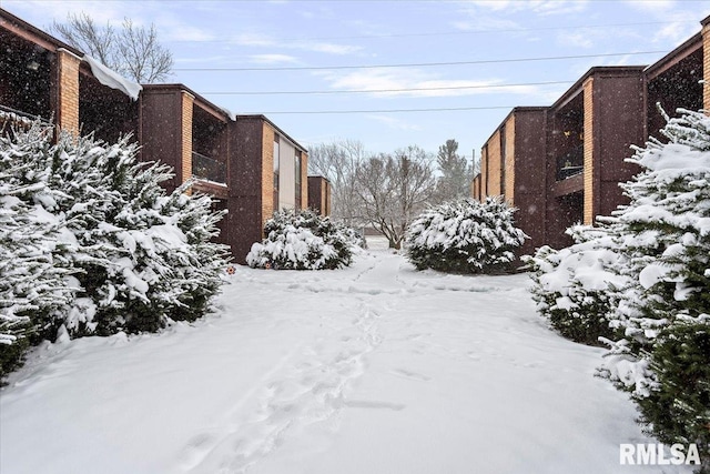 view of yard covered in snow